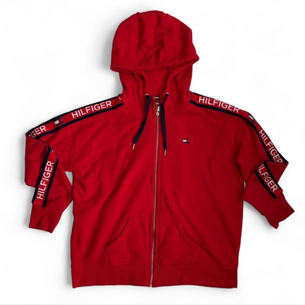 Streetwear casual Tommy Hilfiger Men’s Red Full zip up Hoodie with Logo XL - Picture 2 of 12